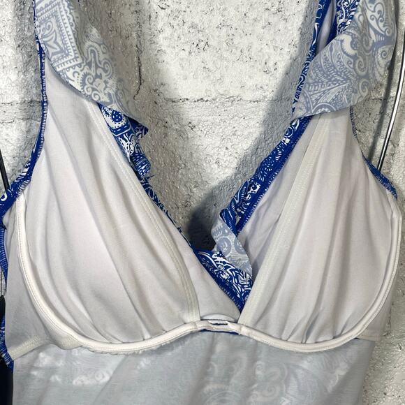 Ralph Lauren ARTISANAL WOODBLOCK Ruffled Tummy-Control Swimsuit US 8 - Picture 6 of 12